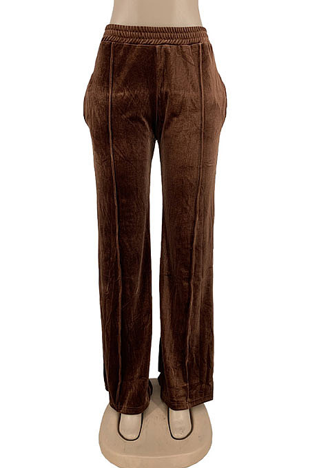 Pink Simple Luxe Velvet Pure Color Casual Wide Leg Pants DN8638-4