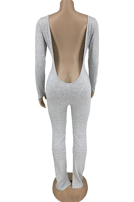 Orange Luxe Casual Cotton Blend Long Sleeve U Neck Backless Collect Waist Jumpsuits DN8636-3