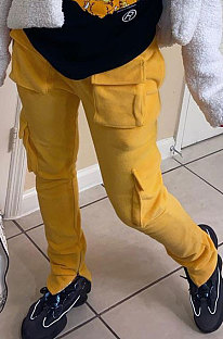 Yellow Modest New Double-Sided Velvet Solid Pocket Cargo Pants DN8637-1