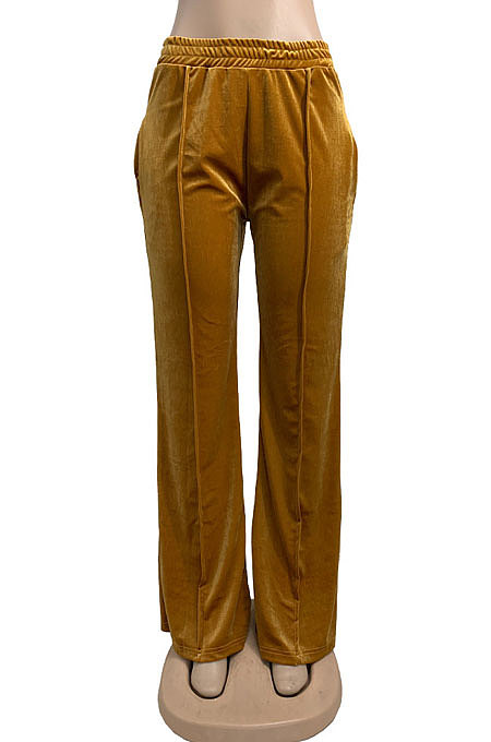 Dark Brown Simple Luxe Velvet Pure Color Casual Wide Leg Pants DN8638-1