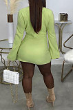 White Fashion New Women's Long Sleeve O Collar Tops Split Skirts Solid Color Sets LY050-1