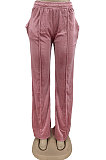 Dark Brown Simple Luxe Velvet Pure Color Casual Wide Leg Pants DN8638-1