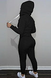 SUPER WHOLESALE | Black Wholesale Sports Women Long Sleeve Zipper Hoodie Bodycon Pants Solid Color Sets LML273-1