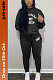 Women's Printed Hoodie Top & Jogger Pants Set in Black