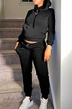 Grey Autumn Winter New Velvet Long Sleeve Hoodie Trousers Plain Color Sports Sets LML274-1