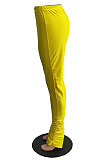 Yellow Modest New Pure Color Hem Slit Skinny Pants H1752 