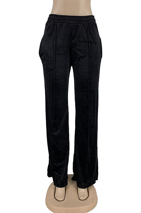 Pink Simple Luxe Velvet Pure Color Casual Wide Leg Pants DN8638-4