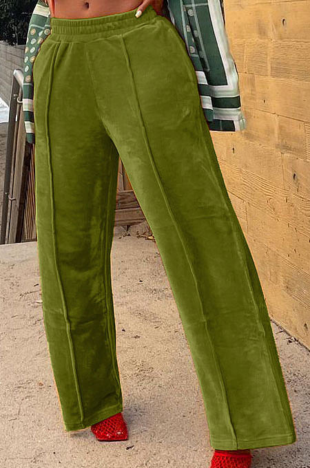 Dark Brown Simple Luxe Velvet Pure Color Casual Wide Leg Pants DN8638-1