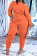 Orange Fashion Preppy Cotton Long Sleeve Oblique Shoulder Loose Tops Skinny Pants Casual Sets H1743-4