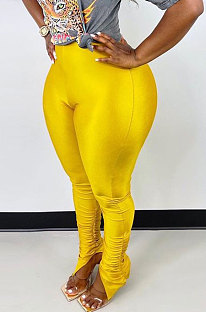 Yellow Modest New Pure Color Hem Slit Skinny Pants H1752 