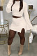 White Fashion New Women's Long Sleeve O Collar Tops Split Skirts Solid Color Sets LY050-1
