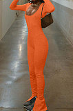 Black Luxe Casual Cotton Blend Long Sleeve U Neck Backless Collect Waist Jumpsuits DN8636-1