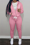SUPER WHOLESALE | Coffee Wholesale Sports Women Long Sleeve Zipper Hoodie Bodycon Pants Solid Color Sets LML273-2