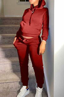Red Autumn Winter New Velvet Long Sleeve Hoodie Trousers Plain Color Sports Sets LML274-8