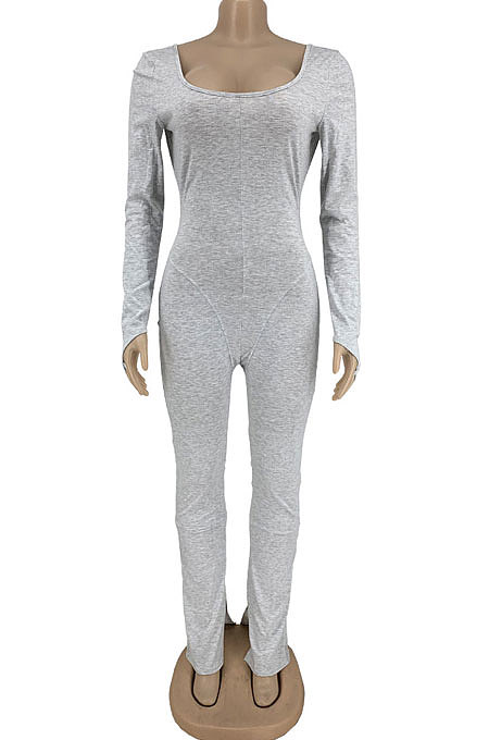 Orange Luxe Casual Cotton Blend Long Sleeve U Neck Backless Collect Waist Jumpsuits DN8636-3