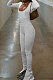 White Grey Luxe Casual Cotton Blend Long Sleeve U Neck Backless Collect Waist Jumpsuits DN8636-2