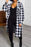 Grey New Luxe Plaid Woolen Cloth Long Sleeve Lapel Neck Single-Breasted Long Jacket Coat H1749-3