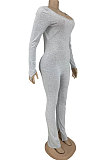 Black Luxe Casual Cotton Blend Long Sleeve U Neck Backless Collect Waist Jumpsuits DN8636-1