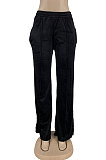 Dark Brown Simple Luxe Velvet Pure Color Casual Wide Leg Pants DN8638-1
