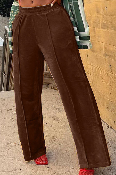 Pink Simple Luxe Velvet Pure Color Casual Wide Leg Pants DN8638-4