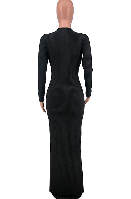 Pink Sexy Women's Ribber Long Sleeve Deep V Neck Collect Waist Plain Color For Party Maix Dress LY051-1