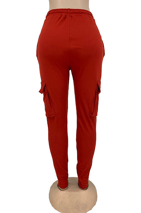 Yellow Modest New Double-Sided Velvet Solid Pocket Cargo Pants DN8637-1