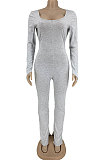 Black Luxe Casual Cotton Blend Long Sleeve U Neck Backless Collect Waist Jumpsuits DN8636-1