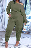 Red Fashion Preppy Cotton Long Sleeve Oblique Shoulder Loose Tops Skinny Pants Casual Sets H1743 -1