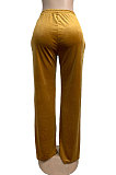 Bright Yellow Simple Luxe Velvet Pure Color Casual Wide Leg Pants DN8638-2