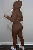 SUPER WHOLESALE | Coffee Wholesale Sports Women Long Sleeve Zipper Hoodie Bodycon Pants Solid Color Sets LML273-2