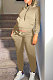 Khaki Autumn Winter New Velvet Long Sleeve Hoodie Trousers Plain Color Sports Sets LML274-5