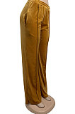 Dark Brown Simple Luxe Velvet Pure Color Casual Wide Leg Pants DN8638-1
