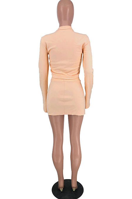 Light Purple Fashion New Women's Long Sleeve O Collar Tops Split Skirts Solid Color Sets LY050-3