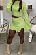Light Green Fashion New Women's Long Sleeve O Collar Tops Split Skirts Solid Color Sets LY050-4