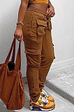Red Modest New Double-Sided Velvet Solid Pocket Cargo Pants DN8637-2