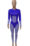Red Women Contrast Color Positioning Printing High Waist Bodycon Jumpsuits Q967-1
