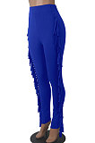 Wine Red Women Fashion Solid Color Sexy Tassel Mid Waist Long Pants WMZ2683-2