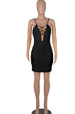 Black Euramerican Backless Sexy Condole Belt Tied Hollow Out Mid Waist Tight Mini Dress WMZ2681-1