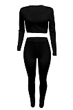Black Women Ribber V Collar Long Sleeve Solid Color Bodycon Jumpsuits Pants Sets Q979-4