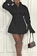 Black Fashion Preppy Pure Color Horn Sleeve Single-Breasted Collect Waist Shirts Dress WY6861-2