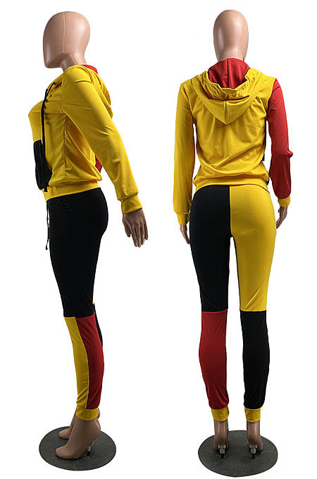 Grey Wholesale New Multicolor Spliced Long Sleeve Zip Hoodie Jogger Pants Sport Sets W8358-2