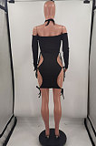 Dark Green Night Club Sexy Ribber Halter Neck Bandage Hollow Out Hip Dress HH88989-1