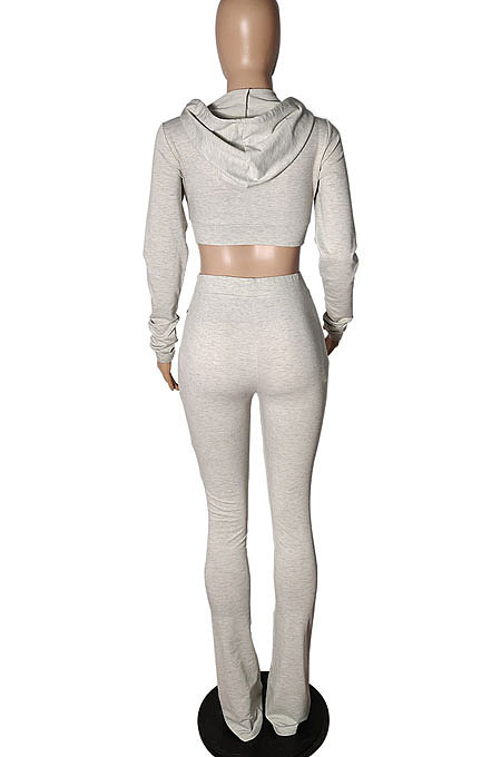 Blue Women Pure Color Cardigan Hoodie Top Zipper Dew Waist Pants Sets LD81071-5