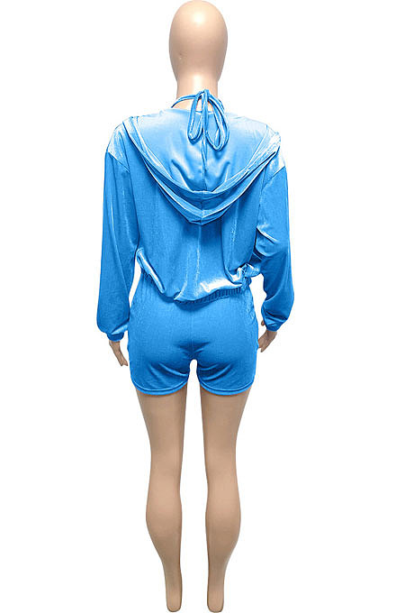 Purple Women Pure Color Tank Condole Belt Cardigan Korea Velvet Zipper Pocket Shorts Three Pieces Q976-3