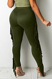 Wine Red Women Fashion Solid Color Sexy Tassel Mid Waist Long Pants WMZ2683-2