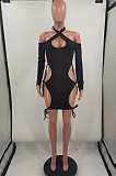 Dark Brown Night Club Sexy Ribber Halter Neck Bandage Hollow Out Hip Dress HH88989-2