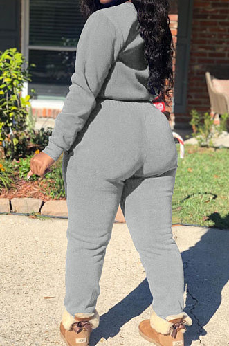 Grey Modest New Cotton Hoody Tops Jogger Pants Plain Color Sets DN8643-5