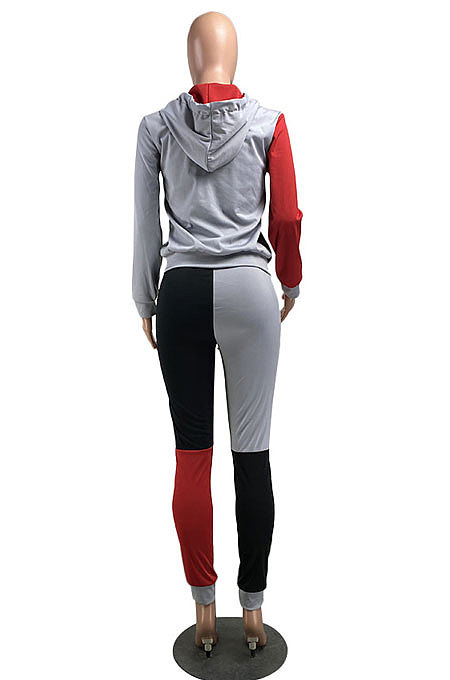 Yellow Wholesale New Multicolor Spliced Long Sleeve Zip Hoodie Jogger Pants Sport Sets W8358-1