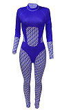 Black Women Contrast Color Positioning Printing High Waist Bodycon Jumpsuits Q967-2