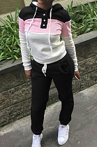 Black Casual  Preppy Thicken Spliced Long Sleeve Hoodie Tops Jogger Pants Sport Sets W8359-5